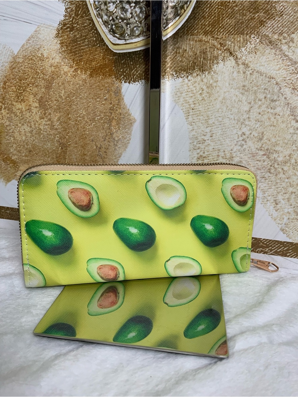Avocado Print Zip Wallet - Yellow Green